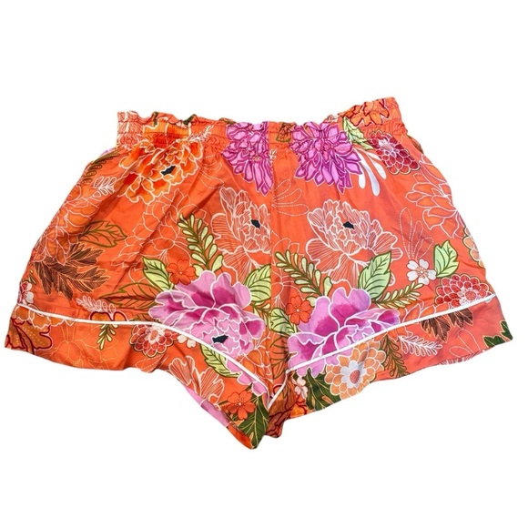 Anthropologie Women's Bright Floral "Silk" Viscose Pajama Shorts Elastic Waist - Picture 2 of 4